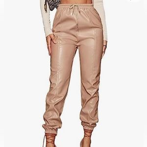 Drawstring high waisted cropped tapered pleather pants, size M.